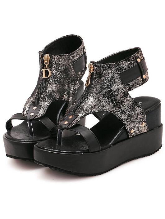 Romwe Gold Thick-soled Zipper Sandals