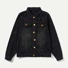Romwe Men Button Decoration Washed Denim Jacket