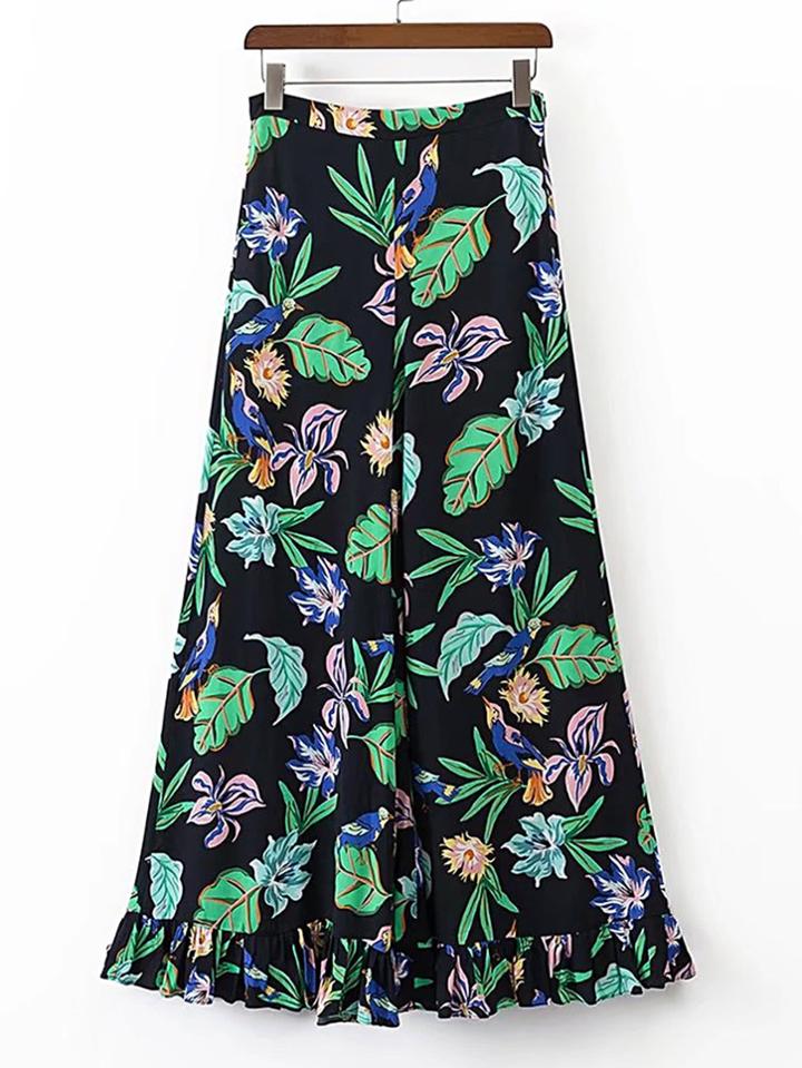 Romwe Frill Trim Wide Leg Pants