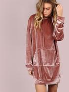 Romwe Pink Drop Shoulder Pocket Front Hoodie Dress