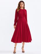 Romwe Frilled Bishop Sleeve Pleated Fit & Flare Dress