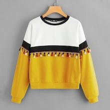 Romwe Color Block Tassel Embellished Pullover