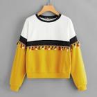 Romwe Color Block Tassel Embellished Pullover