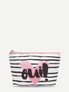 Romwe Heart & Stripe Print Clutch Bag