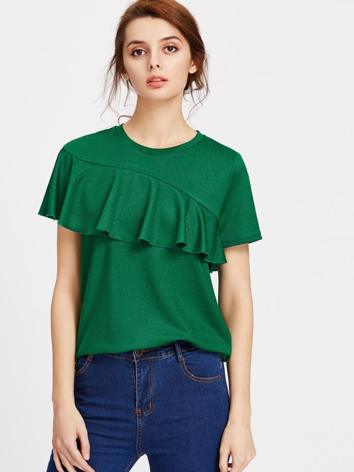 Romwe Asymmetric Flounce Trim Glitter Tee