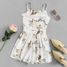 Romwe Knot Back Floral Cami Romper