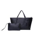 Romwe Black Weave Pu Tote Bag With Wallet
