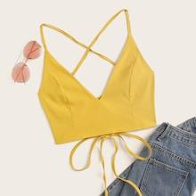 Romwe Lace Up Backless Crop Cami Top