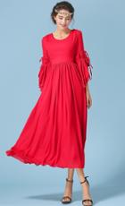 Romwe Bell Sleeve Chiffon Red Dress