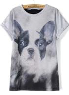 Romwe Black Short Sleeve Dog Print T-shirt
