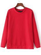 Romwe Long Sleeve Loose Red Sweatshirt