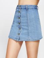 Romwe Single Breasted Denim Skirt Shorts