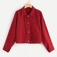 Romwe Denim Drop Shoulder Dual Pocket Jacket