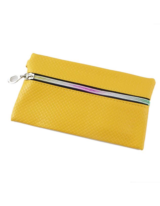 Romwe Yellow Pu Leather Clutch Bag