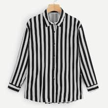 Romwe Striped Single Breasted Blouse