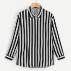 Romwe Striped Single Breasted Blouse