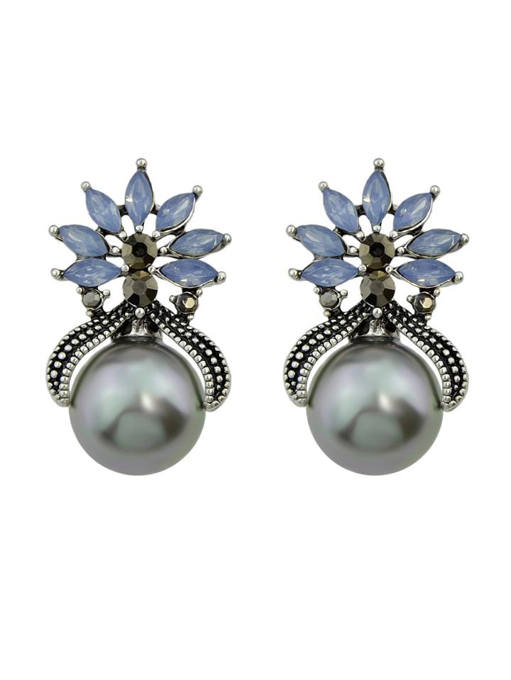 Romwe Gray Color Fashion Small Flower Pearl Female Earrings