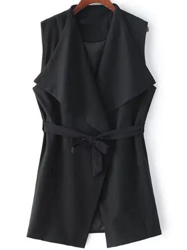 Romwe Waterfall Collar Wrap Vest Coat With Belt
