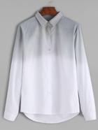 Romwe Grey Ombre Curved Hem Shirt