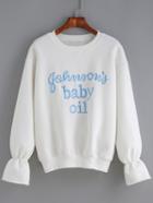 Romwe Bell Sleeve Letter Embroidered Loose Sweatshirt