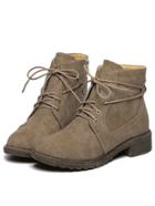 Romwe Camel Round Toe Lace Up Boots