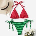 Romwe Random Watermelon Print Triangle Top With Tie Side Bikini