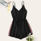 Romwe Contrast Taped Side Drawstring Romper