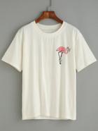 Romwe White Flamingo Print T-shirt