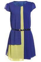 Romwe Colour-block Belt Chiffon Dress