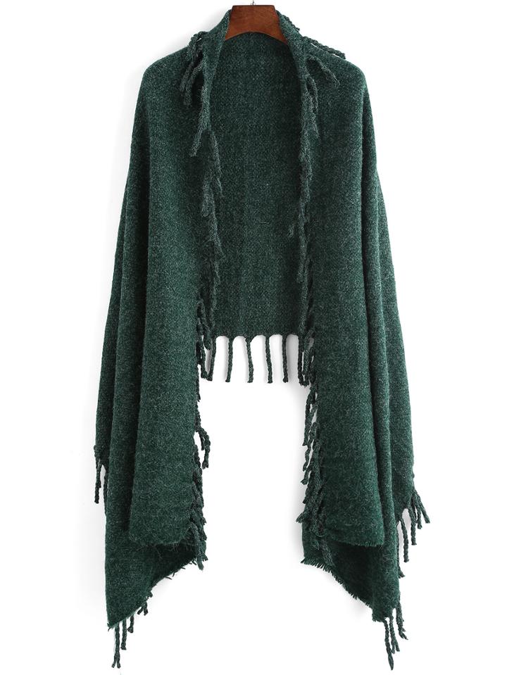 Romwe Women Fringe Green Scarf