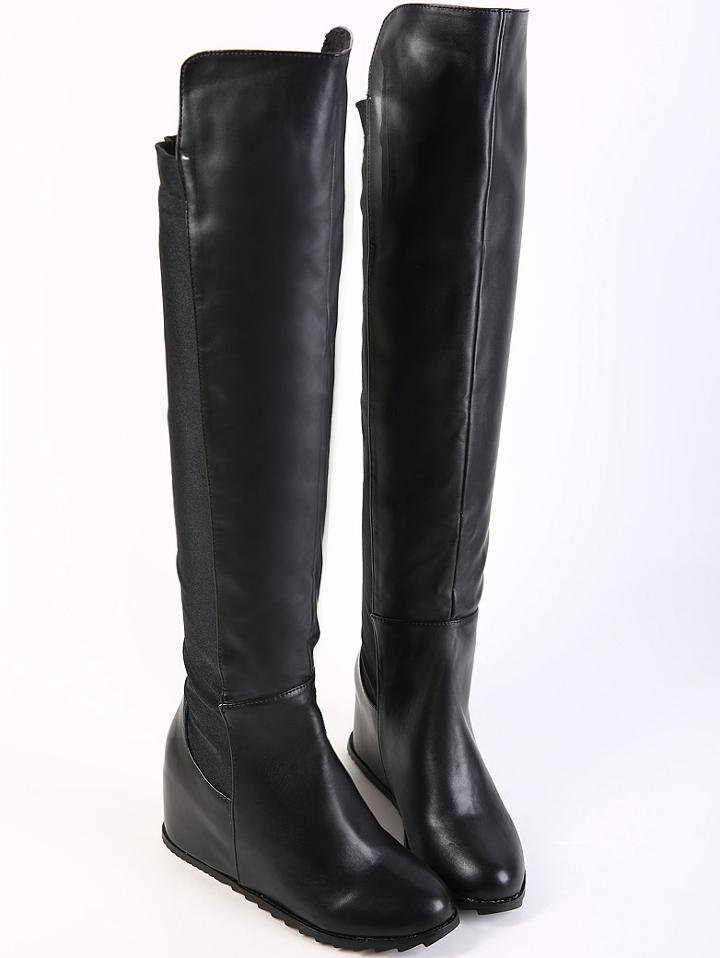 Romwe Black Pu Tall Increased Within Boots