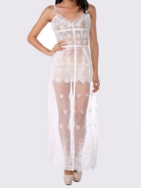 Romwe Spaghetti Strap Sheer Lace Cami Dress