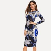 Romwe Damask Pattern Bodycon Dress