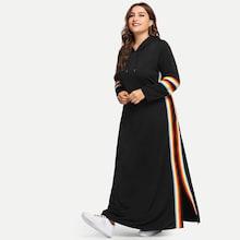 Romwe Plus Rainbow Striped Tape Sweatshirt Dress