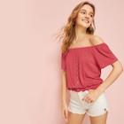 Romwe Off-shoulder Button Front Tee