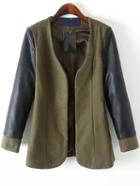 Romwe Contrast Sleeve Woolen Army Green Coat