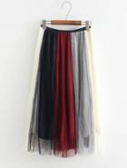 Romwe Color Block Mesh Overlay Skirt