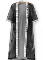 Romwe Letter Print Mesh Long Coat