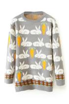 Romwe Rabbit Print Grey Jumper