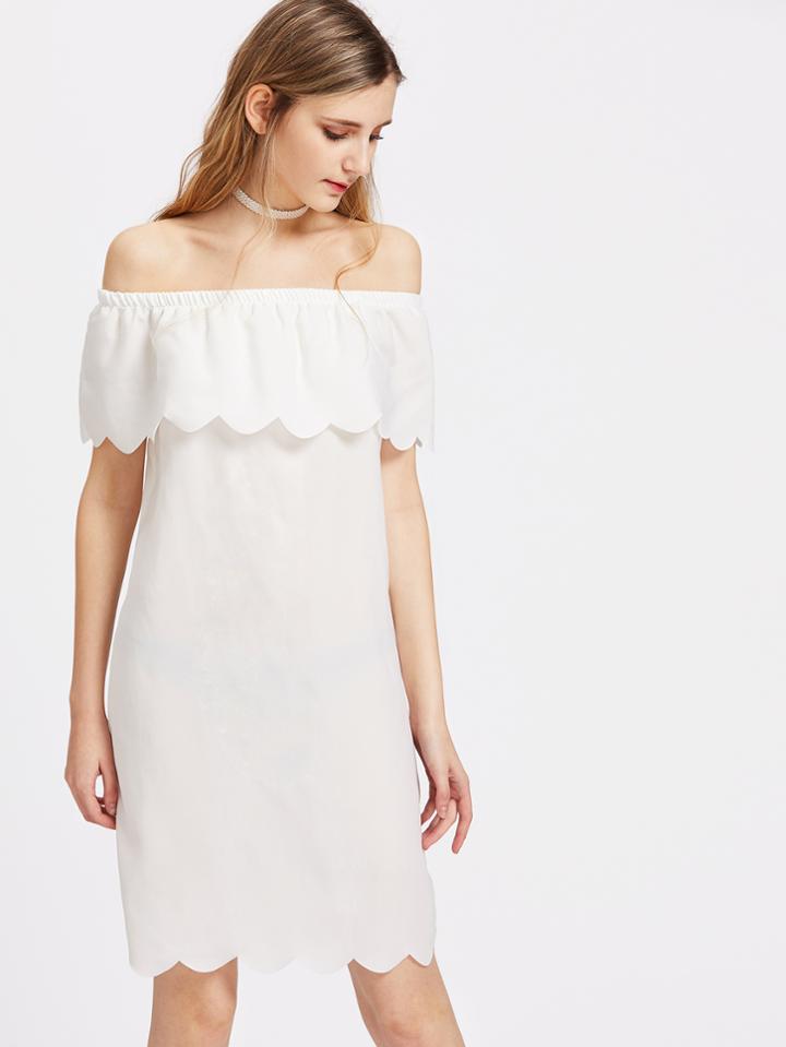 Romwe Flounce Layered Neckline Chevron Hem Dress