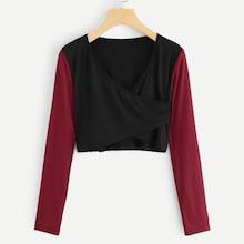 Romwe Colorblock V Neck Tee