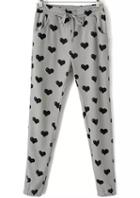 Romwe Grey Drawstring Heart Print Pant