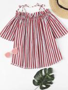 Romwe Block Striped Ruffle Trim Top