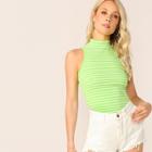 Romwe Neon Lime Slim Fitted Striped Tank Top