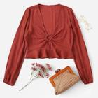 Romwe Bishop Sleeve Ring Detail Ruffle Hem Blouse