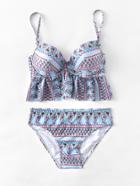 Romwe Graphic Print Longline Bikini Set