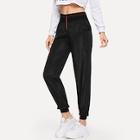 Romwe Striped Panel Zip Front Ruffle Hem Pants