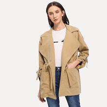 Romwe Roll Tab Sleeve Drawstring Waist Utility Coat
