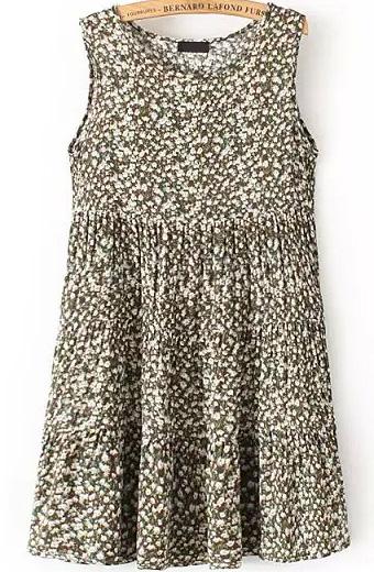 Romwe Sleeveless Daisy Print Multicolor Dress