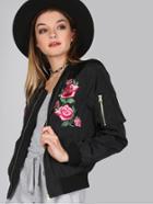 Romwe Floral Patch Arm Pocket Detail Bomber Jacket